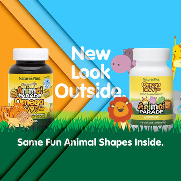 Natures Plus Animal Parade Omega 3/6/9 Junior, Lemon Flavor - 90 Softgels - Promotes Childrens Immune, Skin, Eye & Nervous Syste