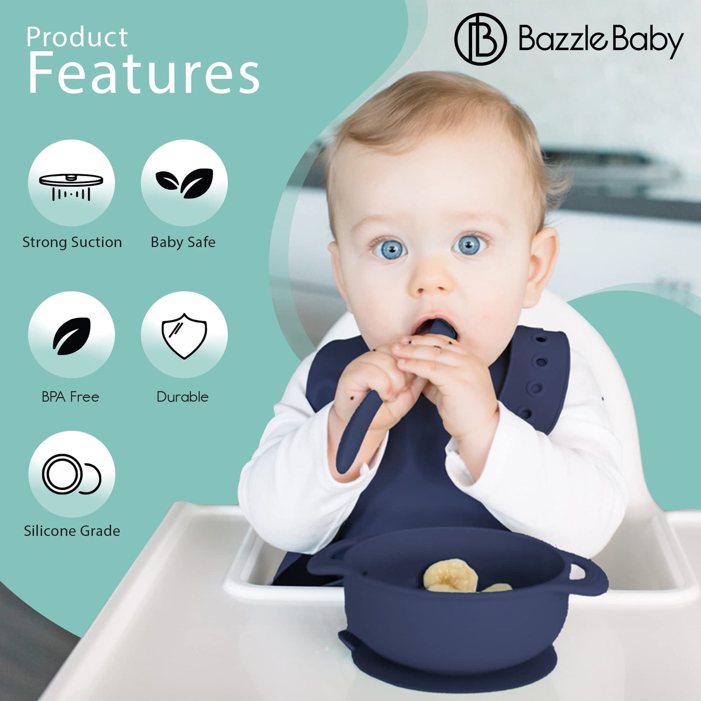Bazzle Baby Silicone Suction Bowls With Suction Lid And Spoon | 3-Piece Set | Bpa Free Silicone | Perfect For 4-36 Months.