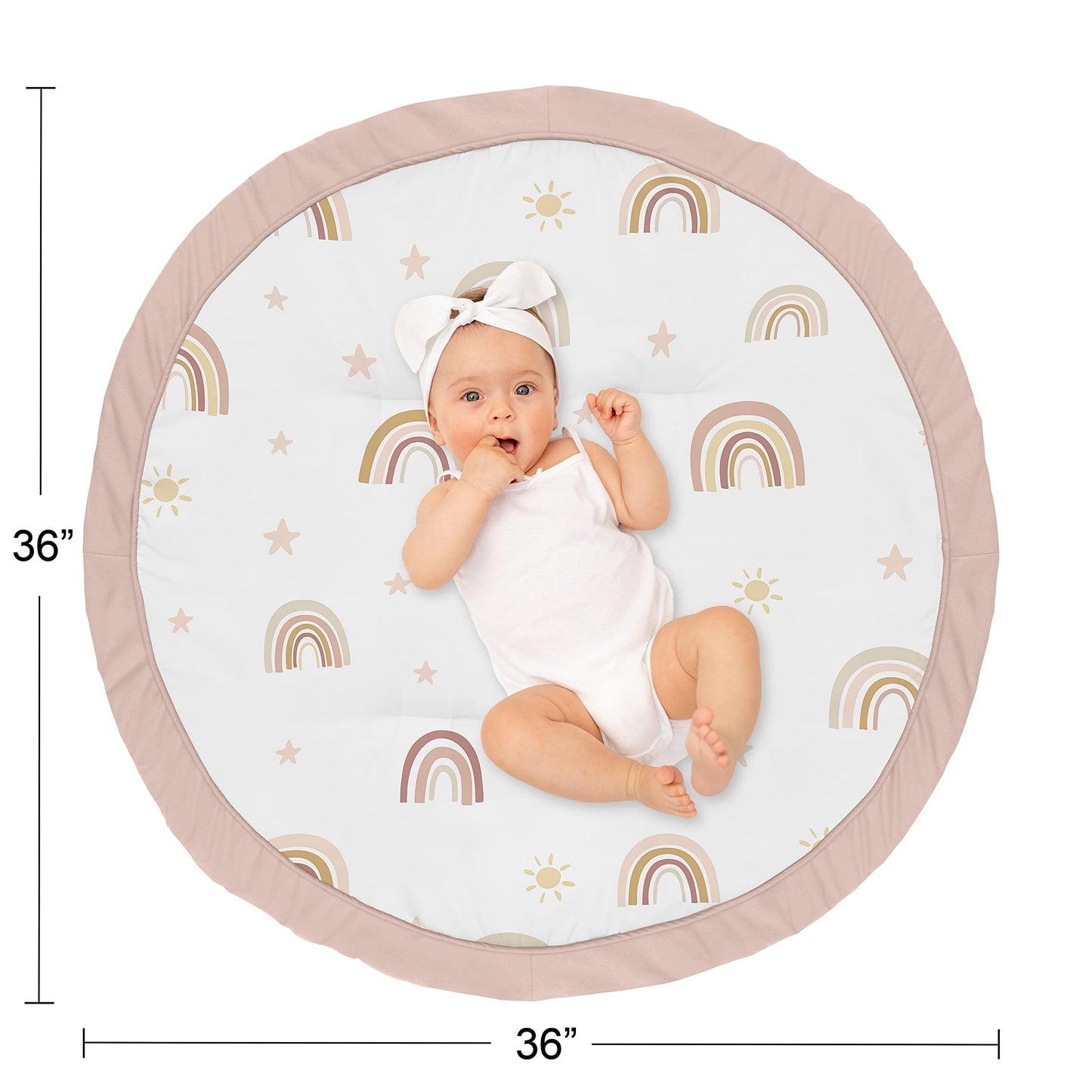 Sweet Jojo Designs Boho Rainbow Girl Baby Playmat Tummy Time Infant Play Mat - Blush Pink Dusty Rose Gold Yellow Mauve Taupe Bei