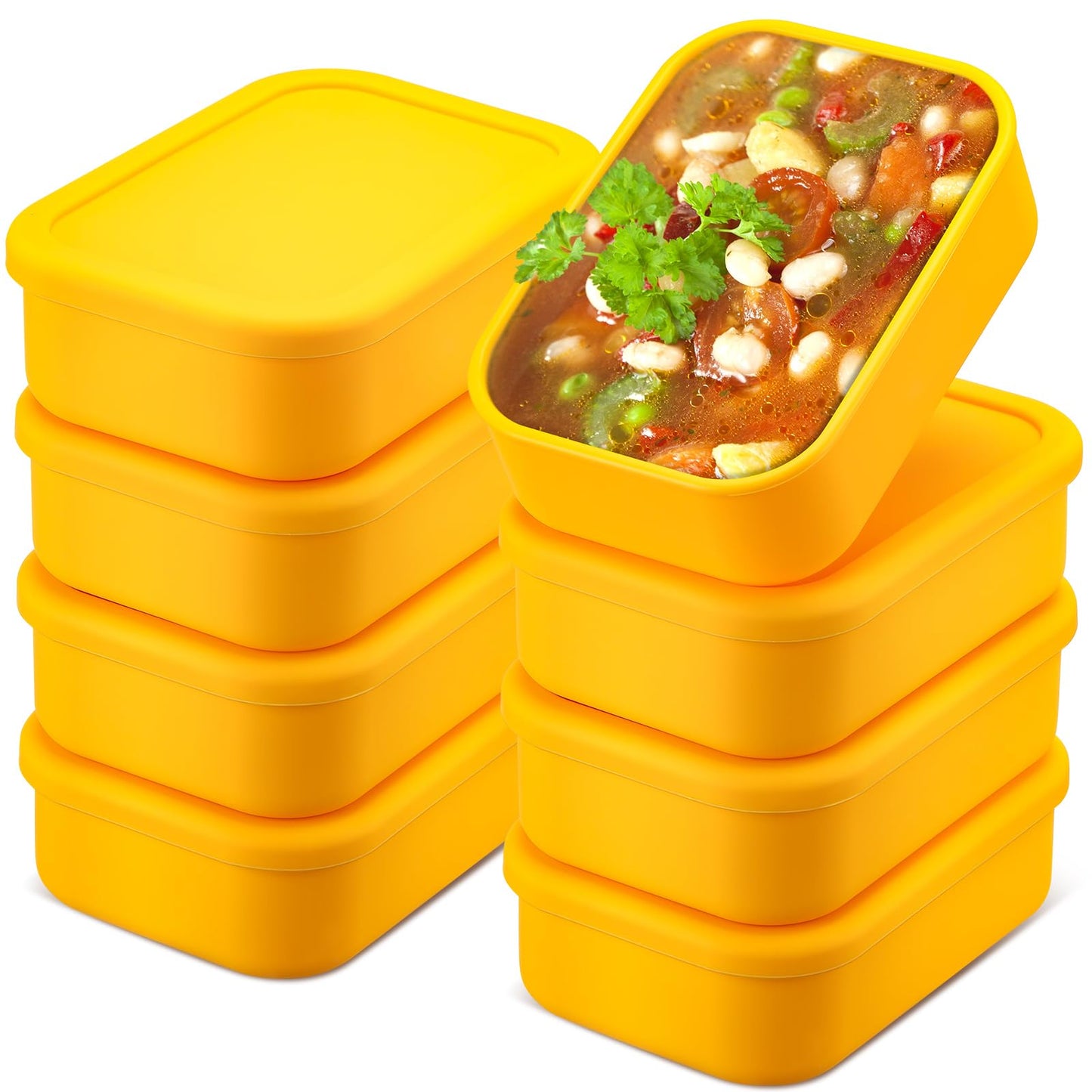 Nuogo 8 Pcs 2 Cup Silicone Freezer Trays With Lid Silicone Soup Freezer Molds Rectangle Soup Containers Reusable Food Preserving