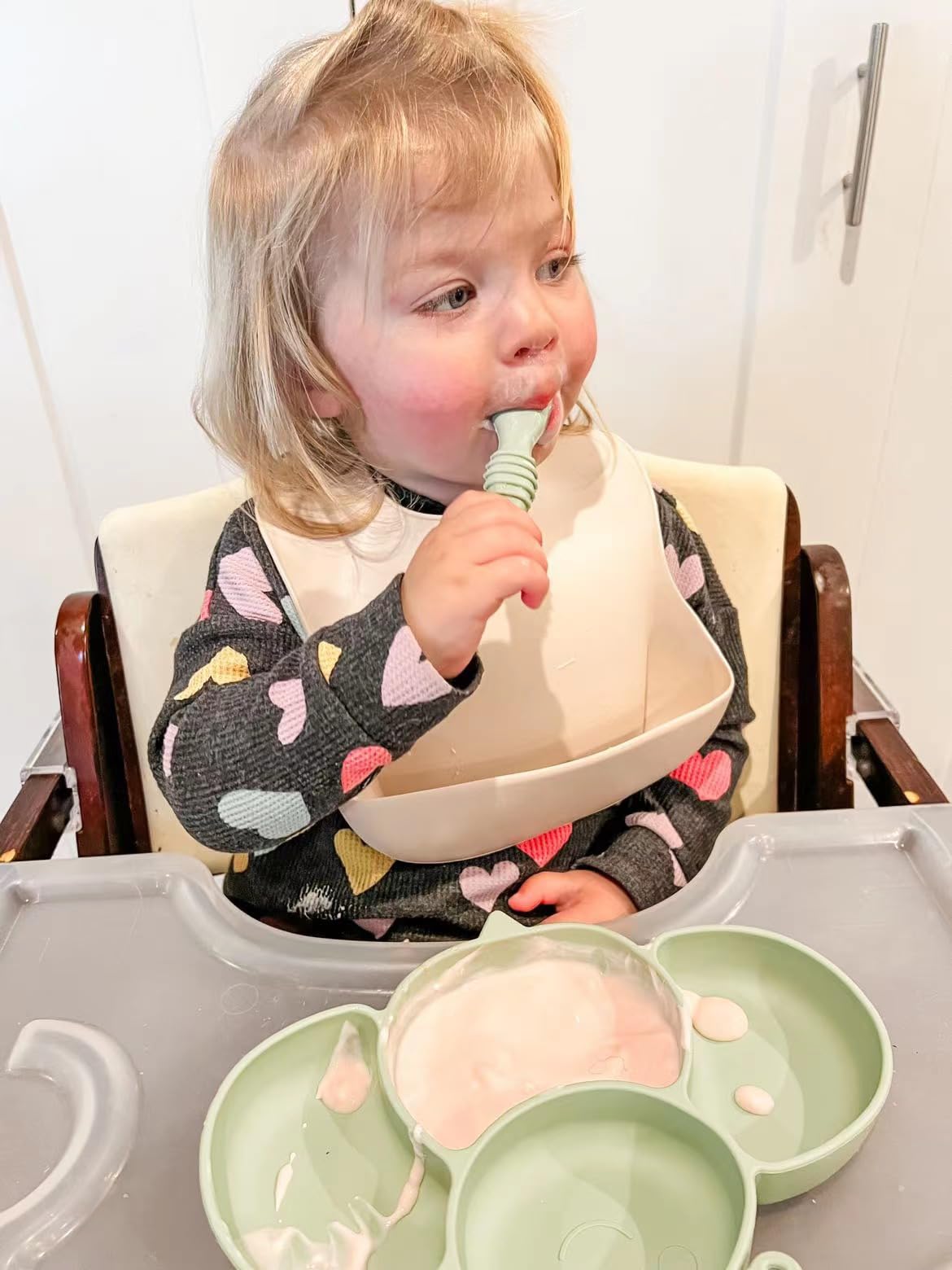 Pandaear 2 Pack Silicone Suction Plates For Baby, Divided Unbreakable Toddler Plate With 2 Pack Spoons For Self Feeding, Babies