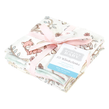 Hudson Baby Unisex Baby Flannel Washcloths, Girl Woodland Pals 10Pk, One Size