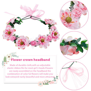 Willbond 3 Pcs Big Sister Accessory Set Big Sister Flower Crown Satin Sash Pin Big Sister Gifts For Baby Shower Party(Pink)