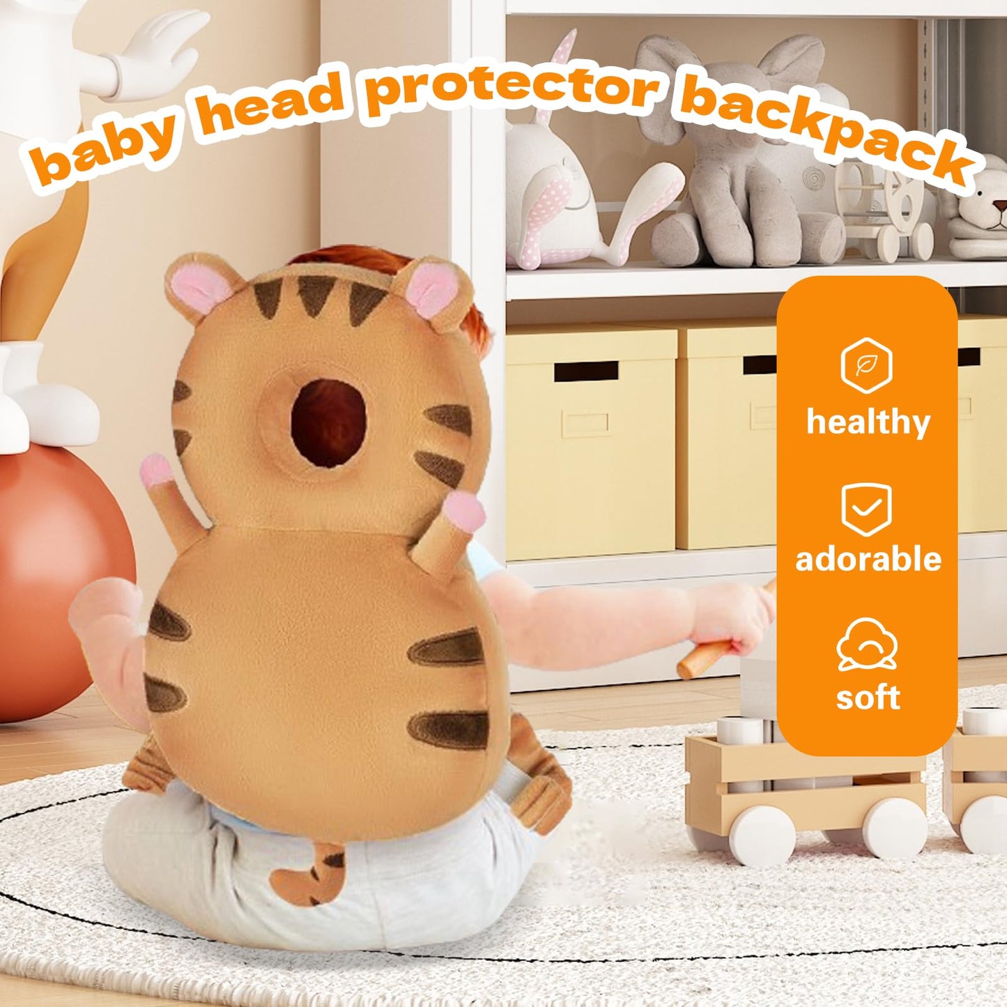 Grnstf Baby Toddler Head Protector, Baby Head Protection Backpack, Adjustable(Tiger)