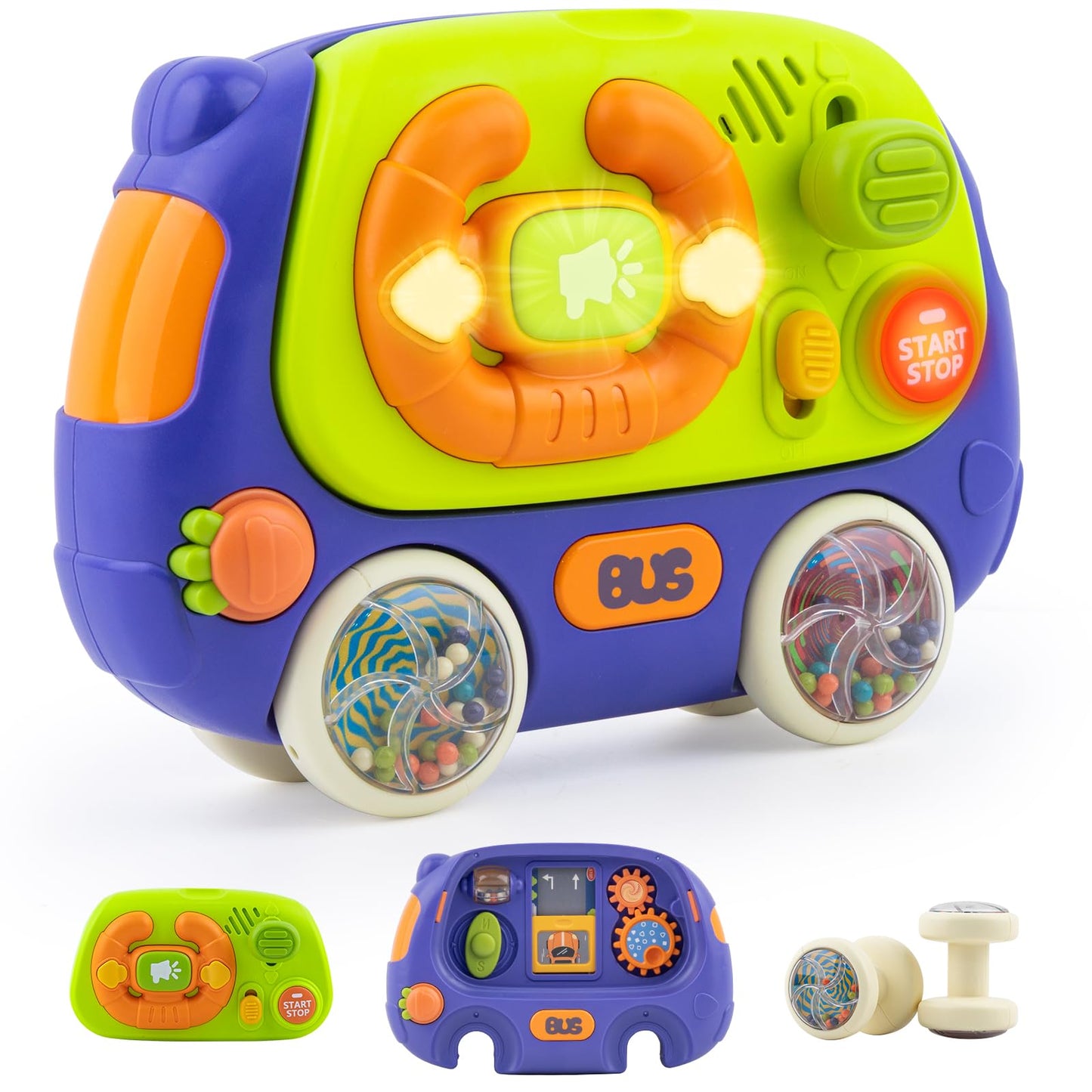 Baby Music Toys with Driving Sounds & 14 Nursery Rhymes, Light Up Montessori Sensory Toys Travel Essential Infant Christmas Birt