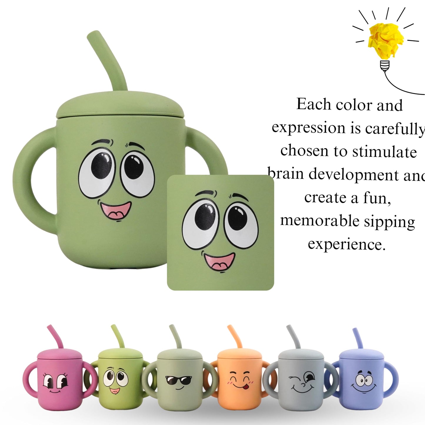 Fumiko Sippy Cups For Toddlers 1-3 - Adorable Personality Designs, Built-In Straw Lock, Easy-Grip Handles, (Starry Green)
