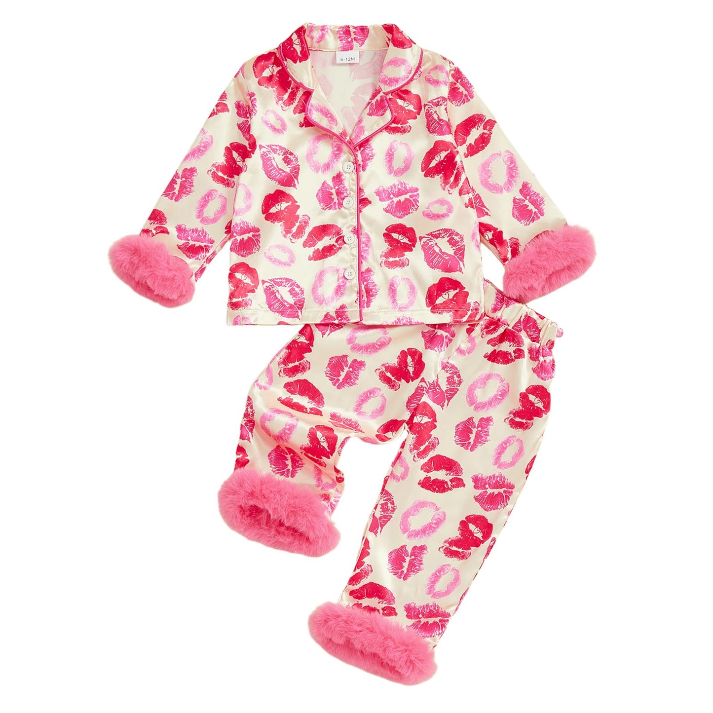 Kavousa Little Kids Girls Pajamas Valentines Toddler Baby Silk Satin Pjs Heart Button Down Shirt Long Pants Sleepwear (Love Pink