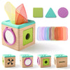 Youuys Wooden Baby Tissue Box Toy - Montessori Tissue Box Toy for Babies 12 Months with 3 Shape Blocks & 8 Silk Paper, Baby Boy