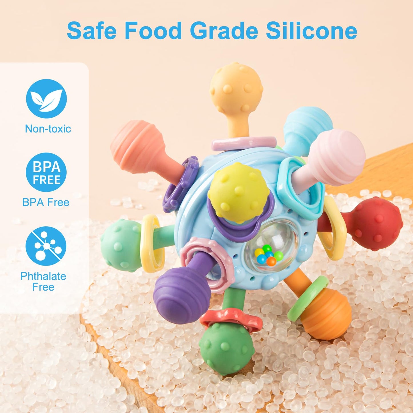 Baby Teething Toys, Baby Teethers Montessori Sensory Toys For 0-6 6-12 Months, Easter Basket Stuffers Gifts For 1 Year Old Boys