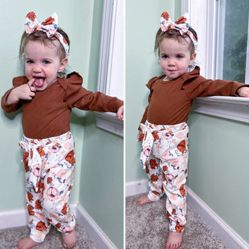 Aalizzwell 0-3 Months Newborn Infant Baby Girls Fall Clothes Long Sleeve Floral Thanksgiving Outfit Brown