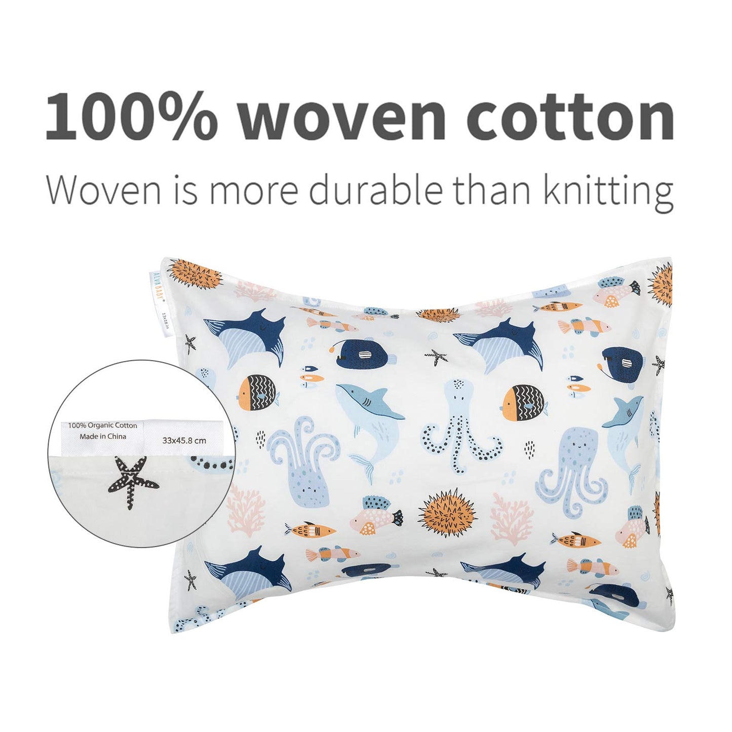 Alvababy Toddler Pillowcases, Fits 14X20 In Kids Pillow, 2 Pack Organic Cotton Baby Pillow Cover Envelope Kids Pillowcases For B