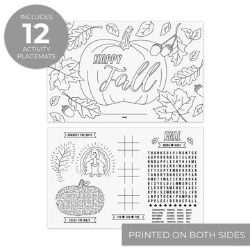 Thanksgiving Coloring Activity Placemats / 12 Happy Fall Coloring Sheets / 11' X 17' Double Sided Kids Fall Holiday Drawing Pa