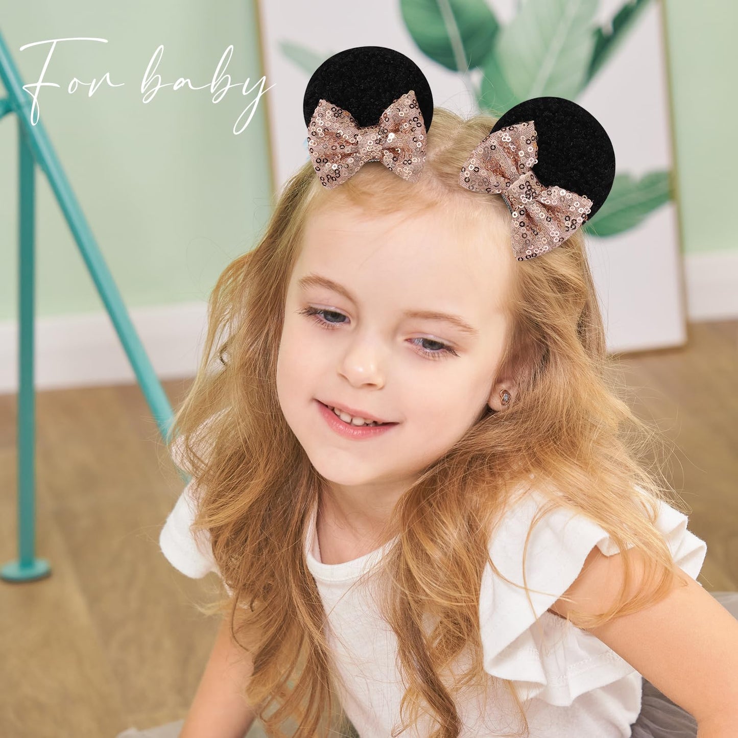 6Pcs Baby Girl Clips Mouse Ears Clips Bows With Sequin Polka Dot Bow Baby Hair Clips Bows For Girls