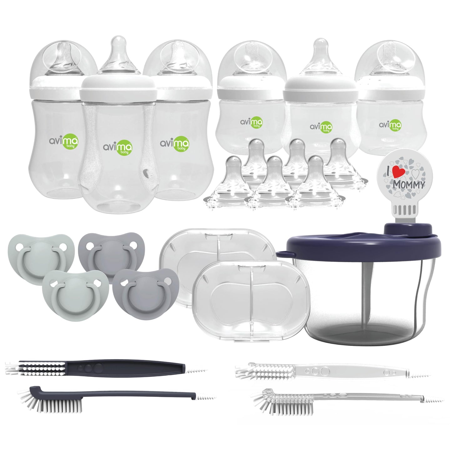 Anti Colic Baby Bottle Starter Set - 22 Pieces, Medium & Slow Flow Nipples, Infant Pacifiers, Formula Dispensers & More - Baby B