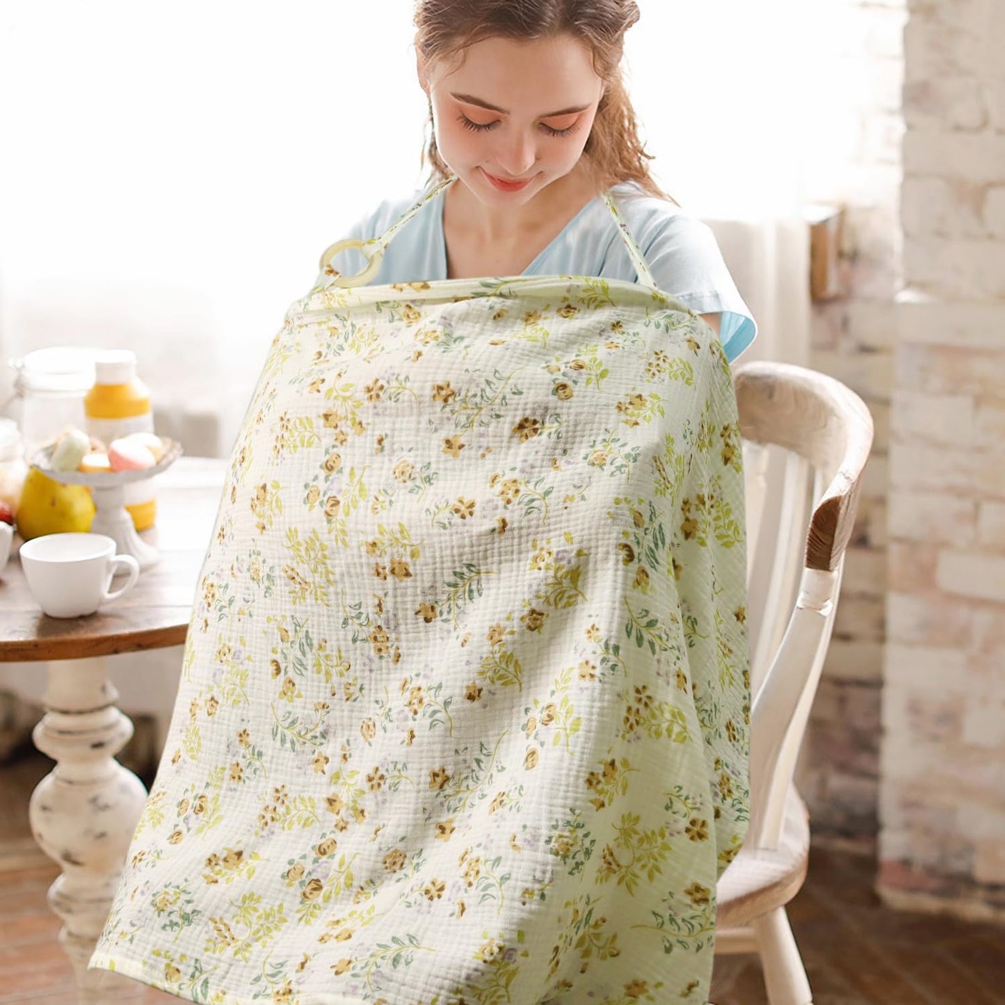 Muslin Nursing Cover For Baby Breastfeeding, Breathable 100% Cotton Privacy Nursing Covers, Multi Use Car Seat Stroller Cover (F