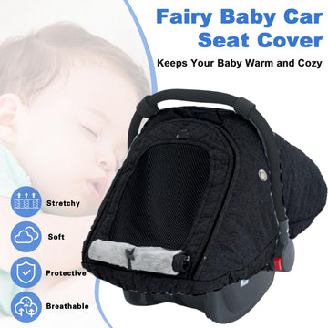 Fairy Baby Winter Car Seat Cover For Baby Carseat With Mesh Window(Black),Infant Warm&Cozy Car Seat Covers Baby For Travel, Wate