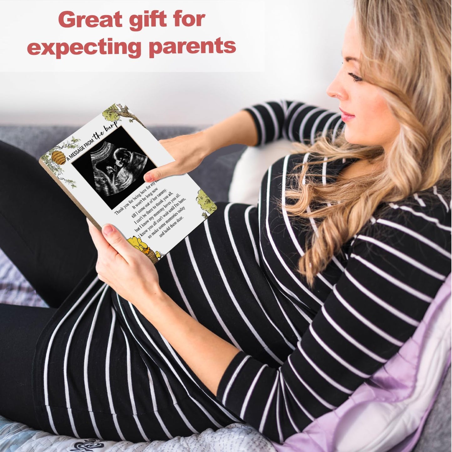 Hatzelou Winnie Baby Shower Sign Picture Frame, A Message From The Bump Baby Sonogram Picture Frame, Cute Bear Decor Baby Shower