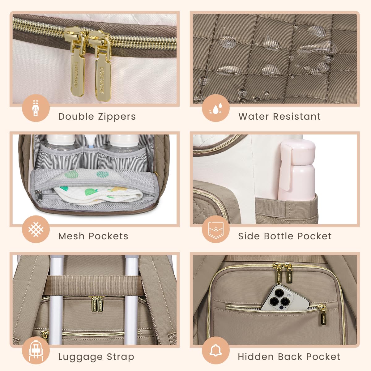 Lovevook Diaper Backpack Large Capacity Baby Bag With Portable Changing Pad, Lightweight Waterproof And Insulated, Multifunction