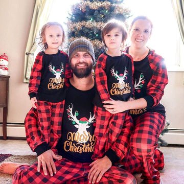 Iffei Matching Family Pajamas Sets Christmas Pj 'S With Letter And Plaid Printed Long Sleeve Tee And Bottom Loungewear 3-6 Month