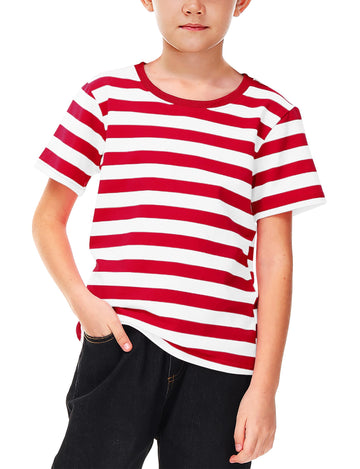 Halloween Boys Waldo Costume Red White Striped Shirt Summer Short Sleeve Crewneck Basic Tee Top 5-6 Years