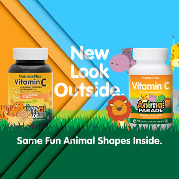 Natures Plus Animal Parade Vitamin C Children'S Chewable - Natural Orange Juice Flavor - 90 Animal-Shaped Tablets - Vegan, Veget