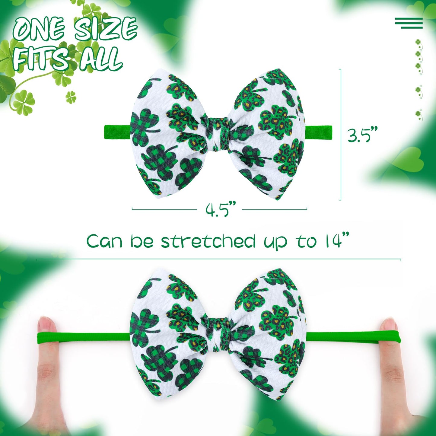 Lanmerry St. Patrick'S Day Baby Girl Clover Headbands, Elastic Nylon Hair Accessories For Newborn Infant Toddler