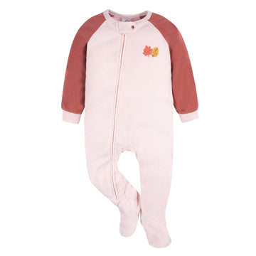 Gerber Baby Girls Flame Resistant Fleece Footed Pajamas 2-Pack, Pink Leaves, 12 Months