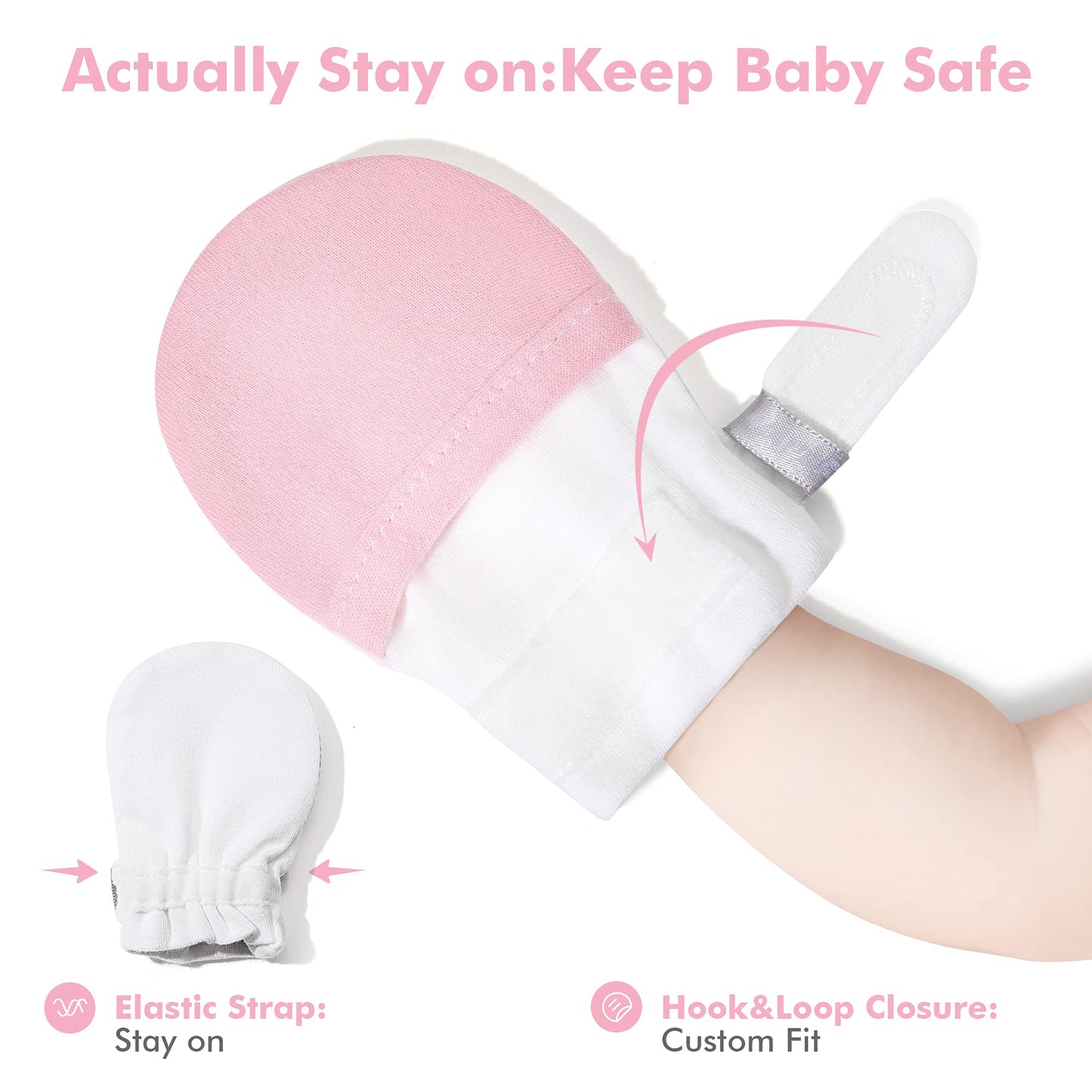 Hapiu Baby Mitten,3 Pack, Pink Stripe&Blush&Sage, 0-3 Months