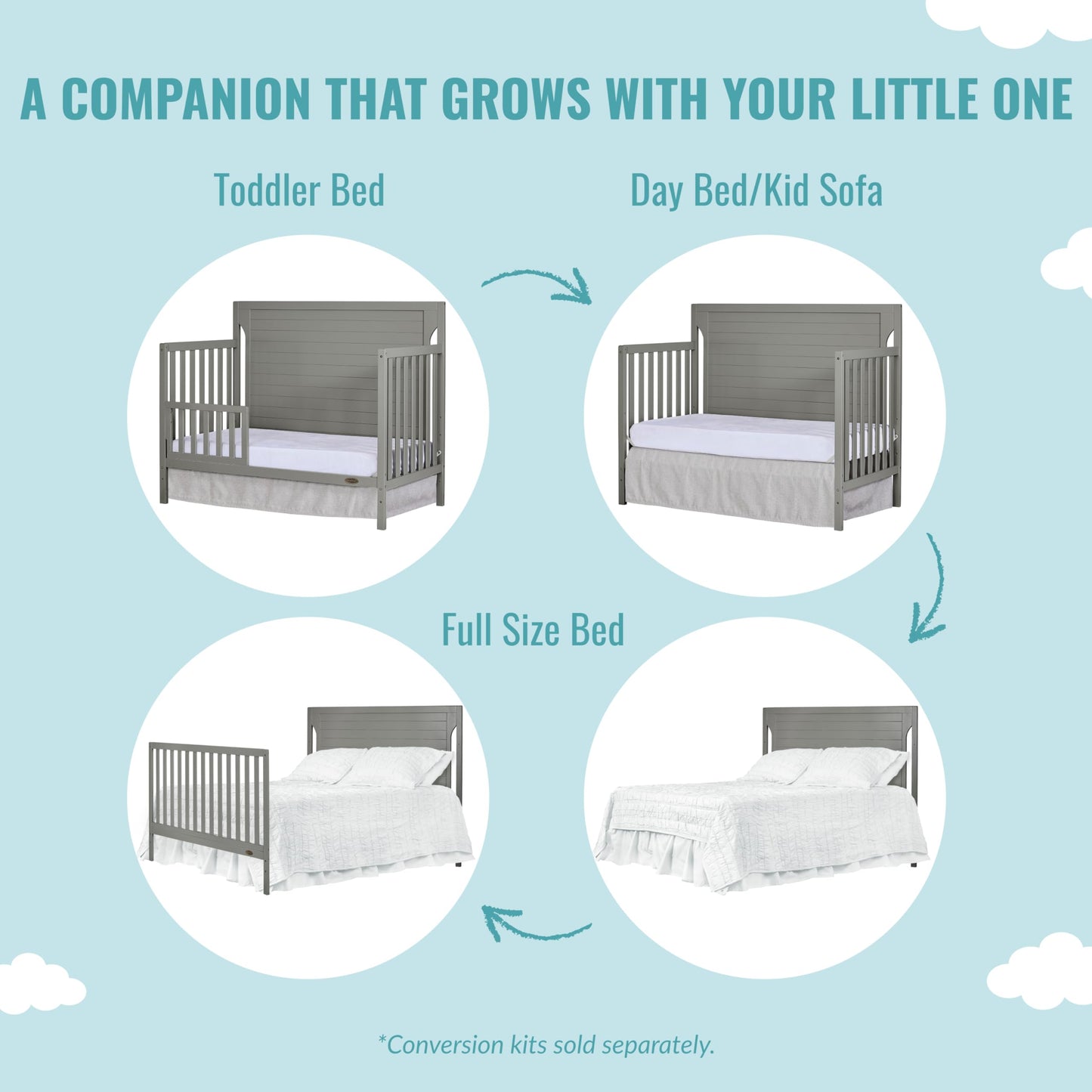 Dream On Me Cape Cod 5-In-1 Convertible Crib In Storm Grey, Greenguard Gold Certified, 55X30X44.5 Inch (Pack Of 1)