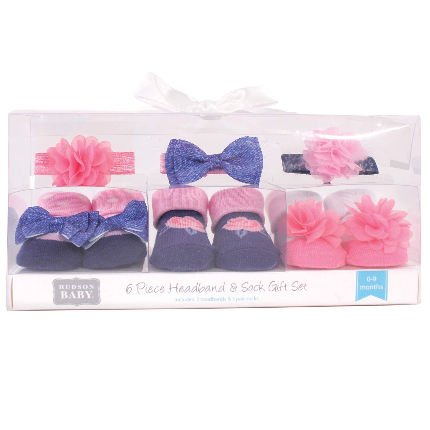 Hudson Baby Unisex Baby Headband And Socks Gift Set, Pink Navy Flower, One Size