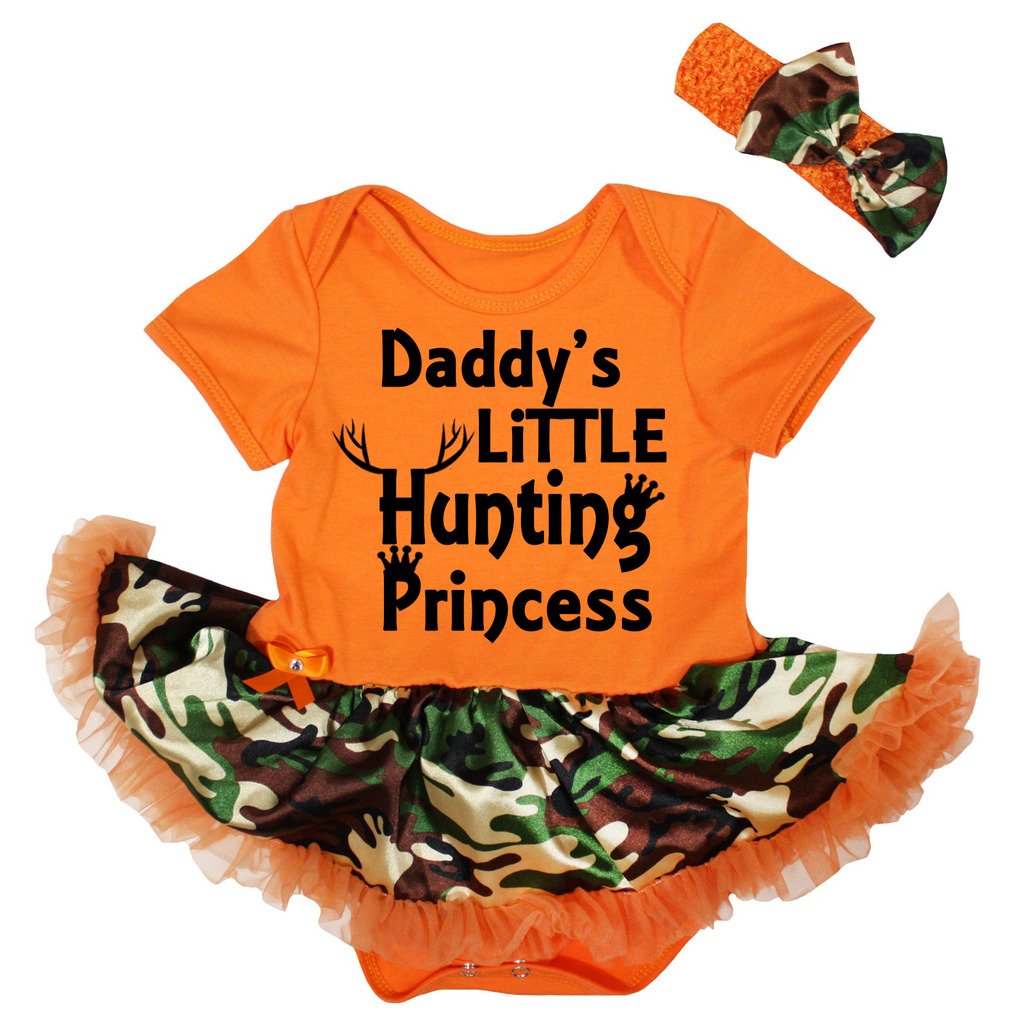 Petitebella Daddy'S Little Hunting Princess Baby Dress Nb-18M (Orange/Camouflage, 6-12 Months)