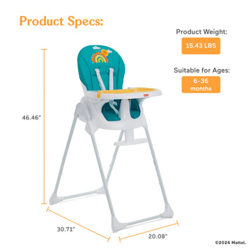 Fisher-Price By Dream On Me Tiny Bites High Chair, Seven Adjustable Height Positions Baby High Chair, Easy Quick Fold Travel Hig