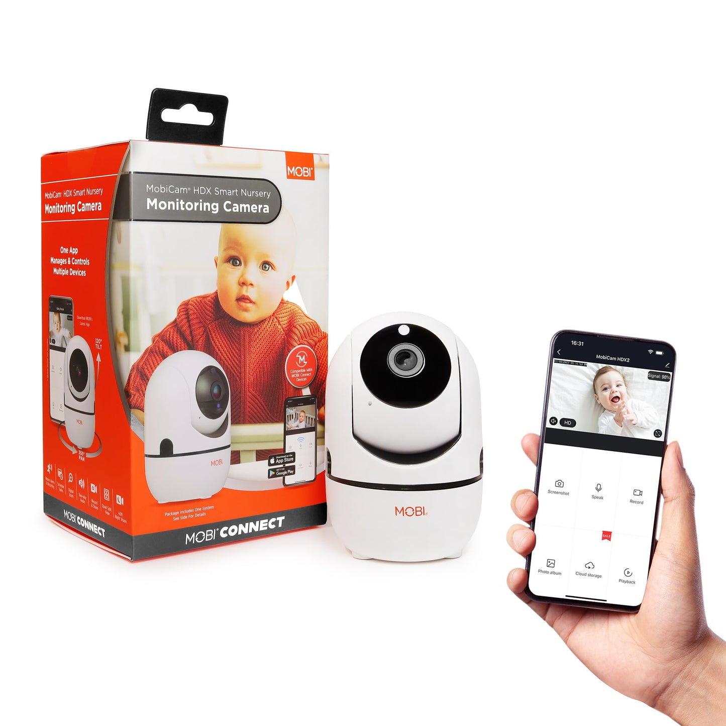 Mobi Mobicam Hdx Wi-Fi Pan & Tilt Smart Nursery Monitoring Camera, Baby Video Monitor, Night Vision, Motion Detection, Full Hd,