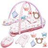 Pink Baby Play Mat, 7-in-1 Tummy Time Activity Gym Mat for Sensory and Motor Development, Washable Baby Lounger, Portable Newbor