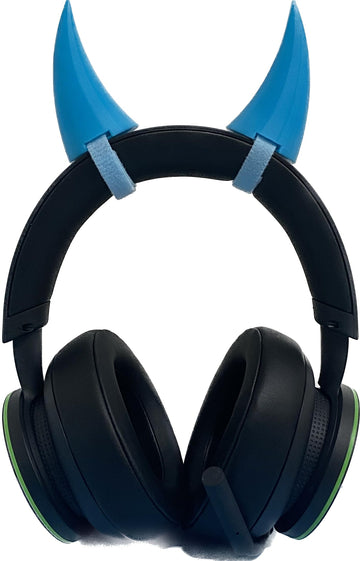 2X Demon Horns For Headset/Cosplay - Made In Usa -16 Colors Combos (Blue Light)