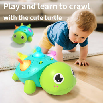 GeeKiPrime Baby Musical Crawling Toys 6 to 12 Months, Infant Turtle Light Up Toy for Teething Fine Motor Sleep Aid, Baby 7 8 9 1