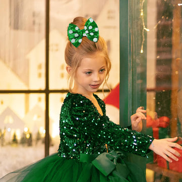 Lanmerry Hair Clip - St. Patrick'S Day Sequins Bow, Green Dot, Alligator, For Girls Costume Hair Accessories, 1 Count