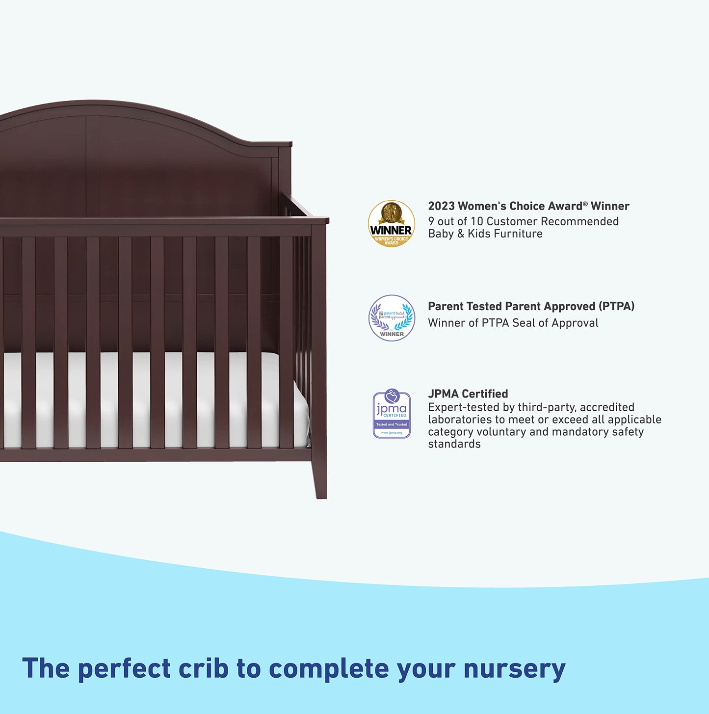 Graco Wilfred 5-In-1 Convertible Crib (Espresso) - Greenguard Gold Certified, Converts To Toddler Bed And Full-Size Bed, Fits St