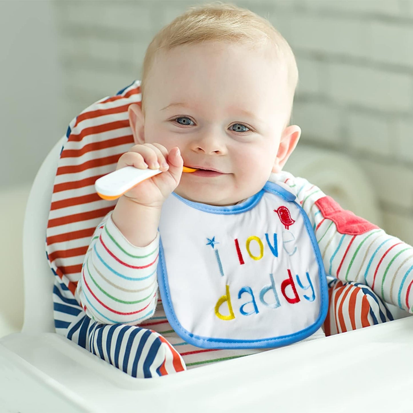 2Ooya 7Pcs Cotton Waterproof Baby Bibs Adjustable Hook Loop Closure Infant Bib Unisex Blue Newborn Infant Food Bibs Keepsake Bab