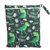 Sigzagor Wet Bag Baby Cloth Diaper Nappy Bag Reusable With Two Zippered Pockets Boys (Green Dinosaur)
