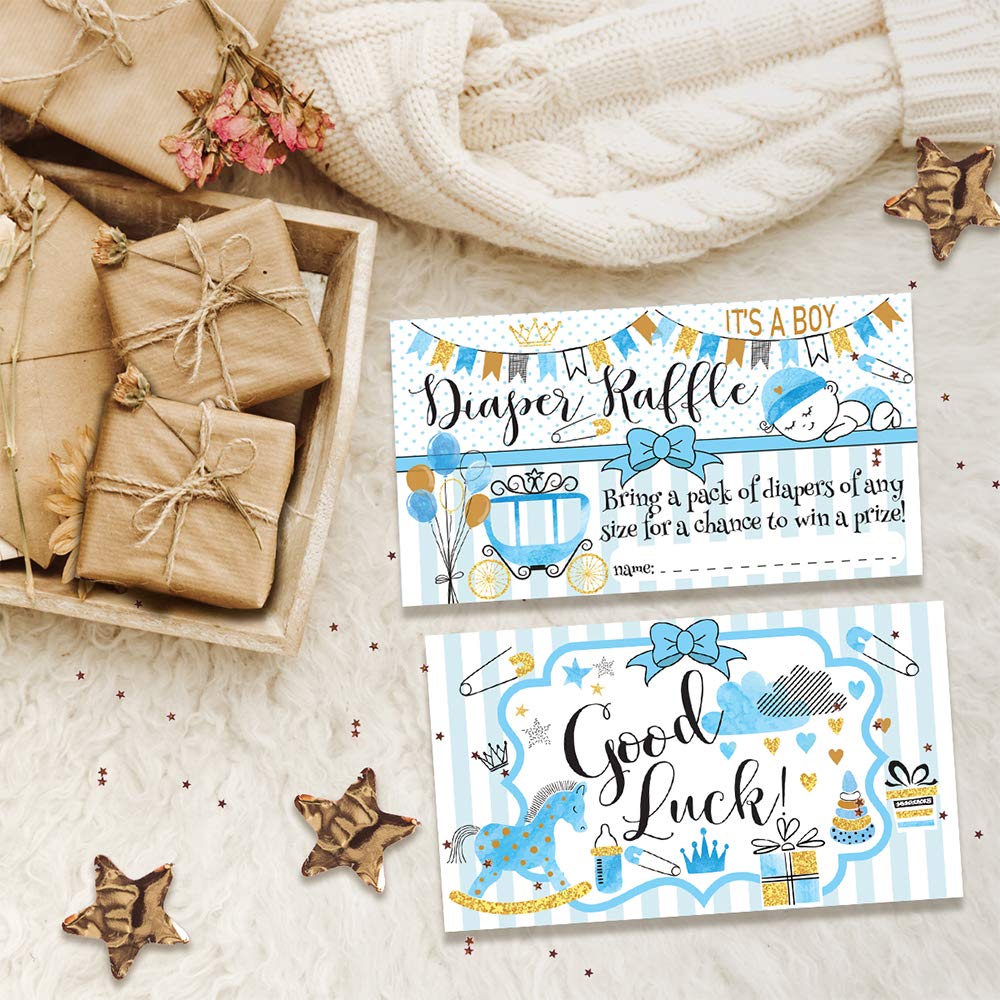 Diaper Raffle Tickets - It'S A Boy - Set Of 50 Double-Sided Raffle Cards - Blank Baby Shower Stationery - Fun And Colorful Baby
