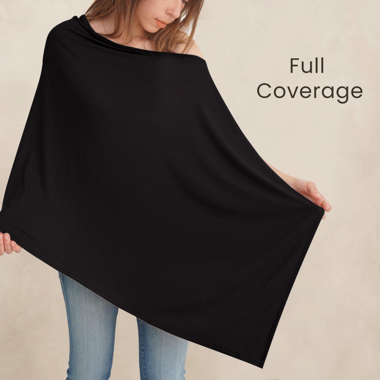 Konssy Knit Nursing Cover For Breastfeeding, 360 Full Privacy Breathable Breastfeeding Cover, Multi-Use Carseat Canopy(Black)