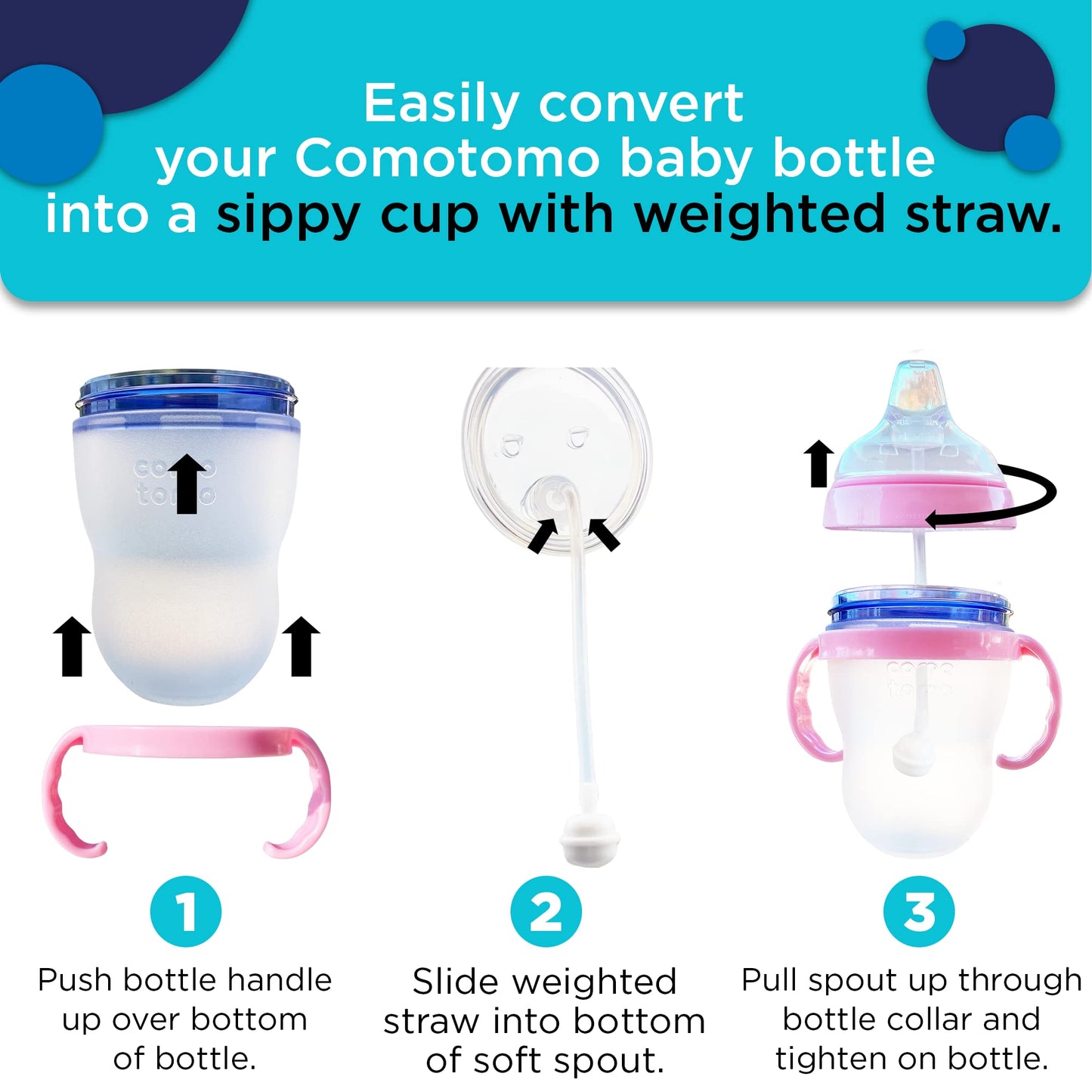 Botabee Pink Soft Spout - Transition Sippy Cup Kit For Comotomo 5 & 8 Oz Bottles - Conversion Kit Fits 5 Ounce & 8 Ounce Bottles