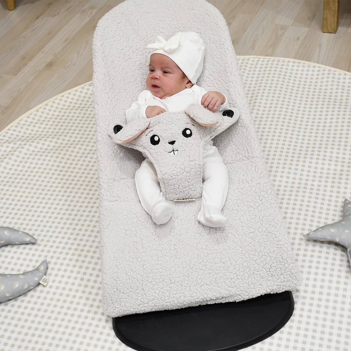 Jyoko Kids Cover Liner Compatible With Baby Bouncer Babybjorn Soft, Balance, Bliss And Mini (Fleece, Rabbit)