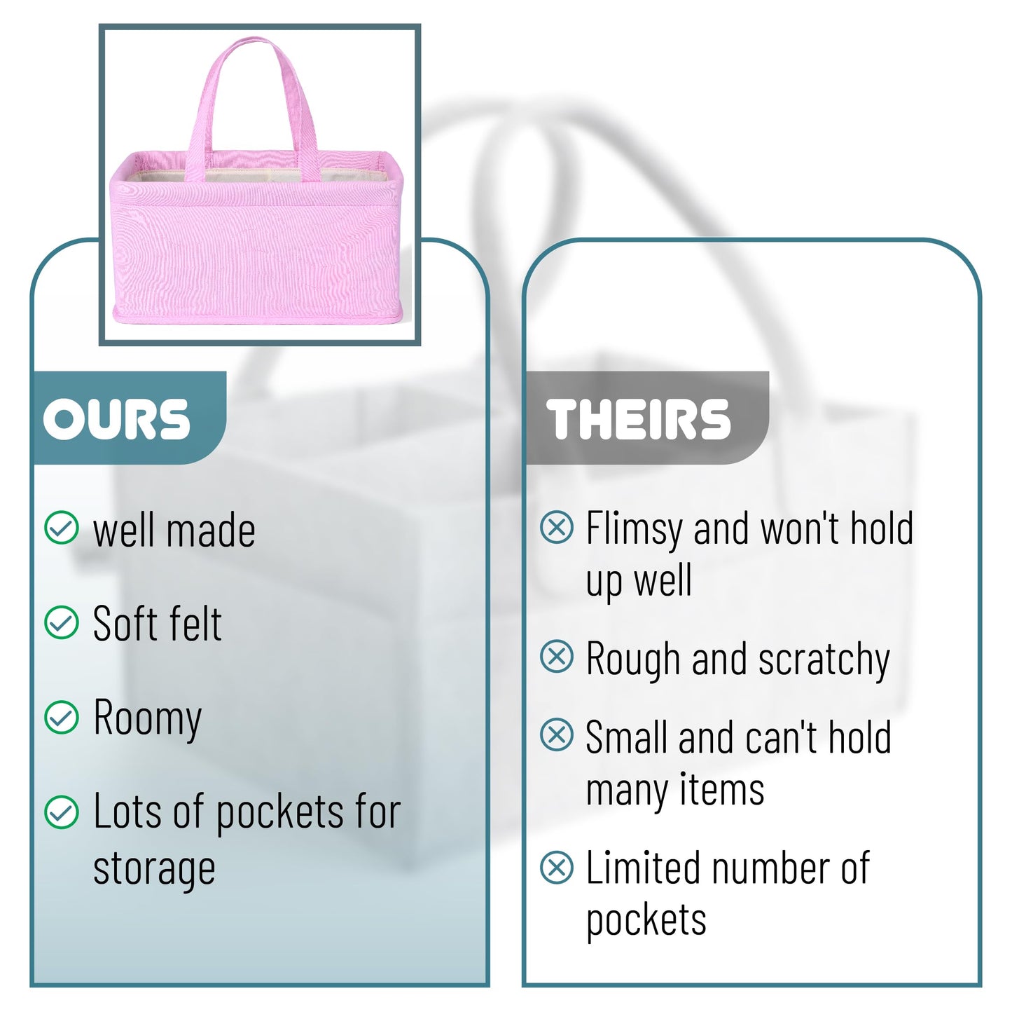 Mr. Pen Baby Diaper Caddy Organizer, Pink Quilted Fabric, Car Diaper Caddy, Portable