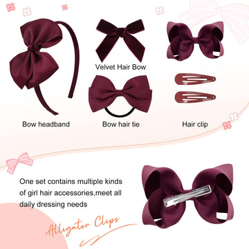 Deeka Hair Accessories, 15 Pieces Uniform Hair Bows, Hair Clips, Headband, Hair Ties Set For Little School Girls - Black