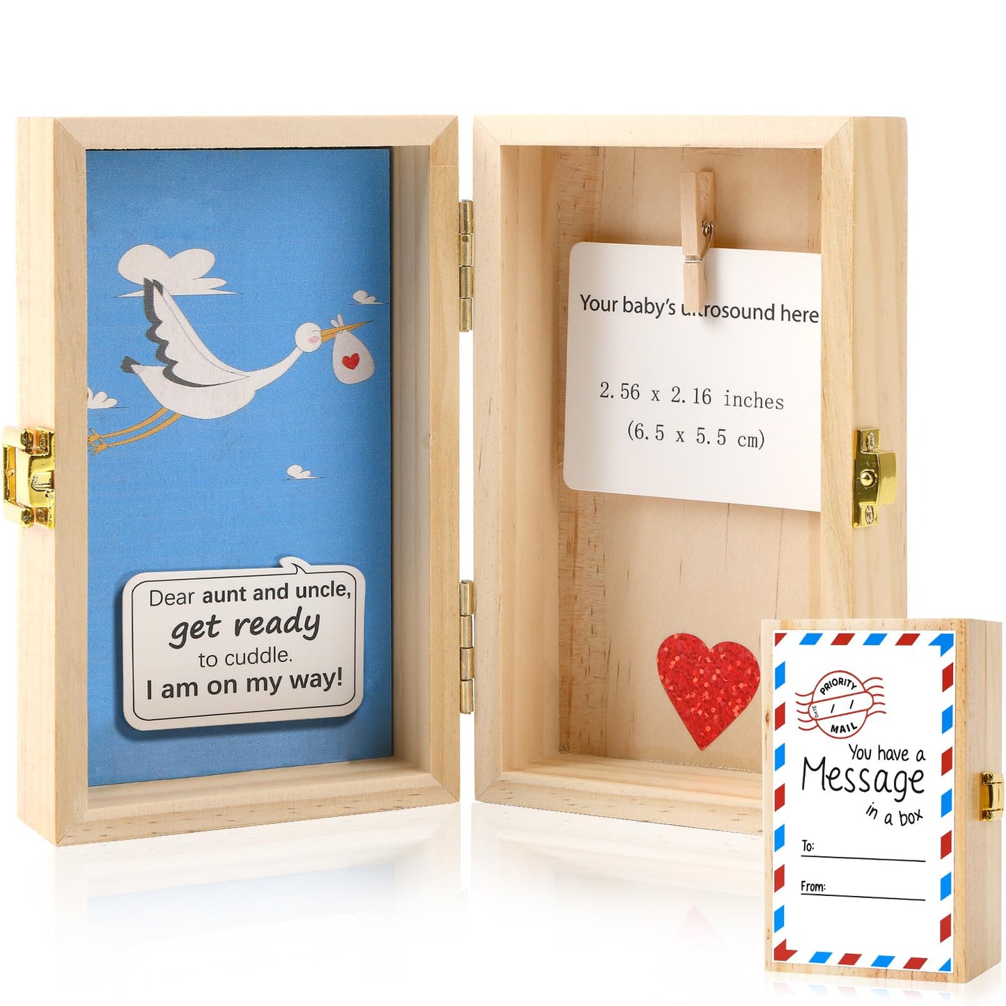 JULEASEL Pregnancy Announcement Keepsake Box with Ultrasound Holder - Pregnancy Reveal to Parents, Grandparents, Aunt & Uncle, P