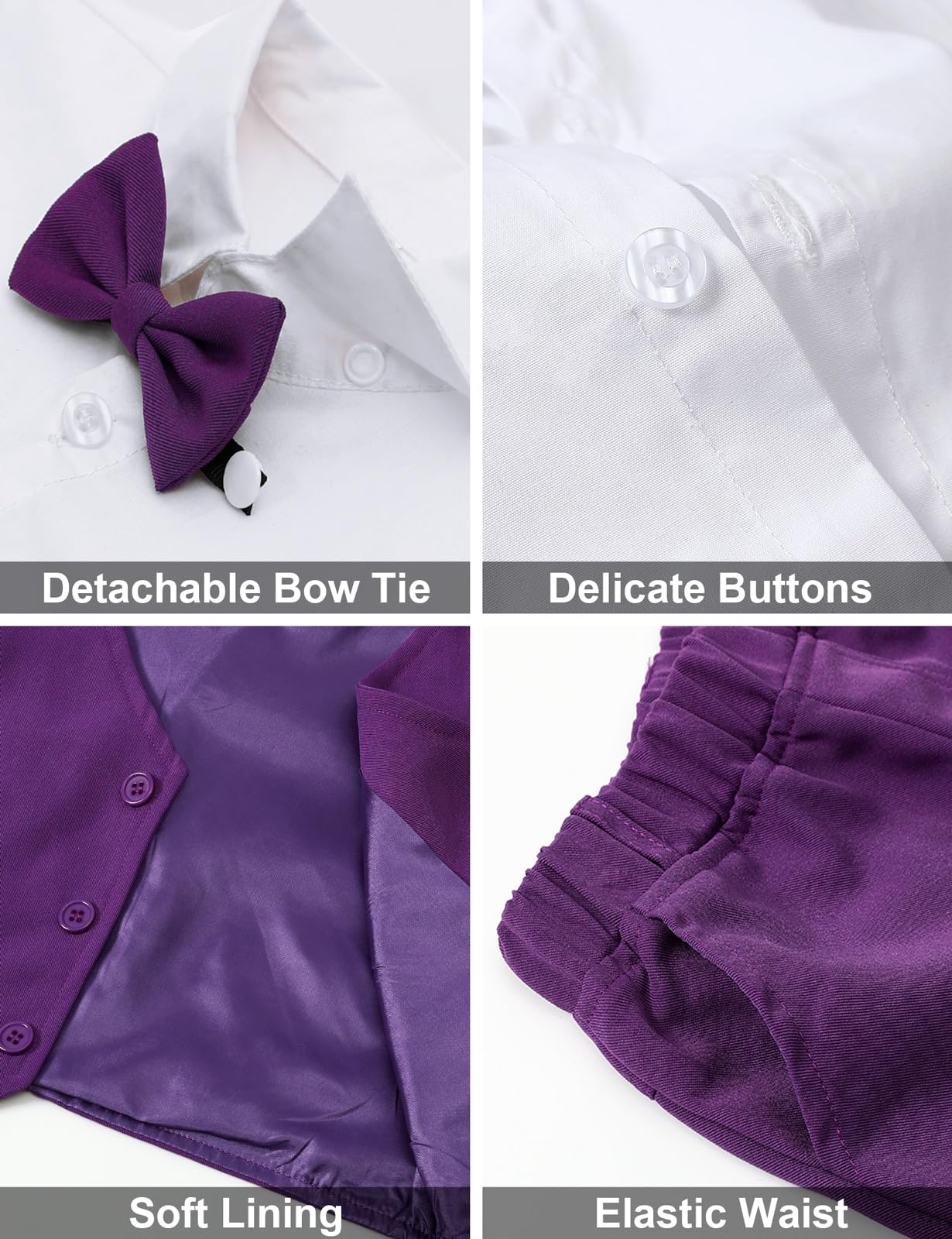 A&J Design Baby Toddler Suit For Boys Halloween Mardi Gras Wedding Gentleman Formal Outfit Tuxedo Vest Set Purple 18-24 Months