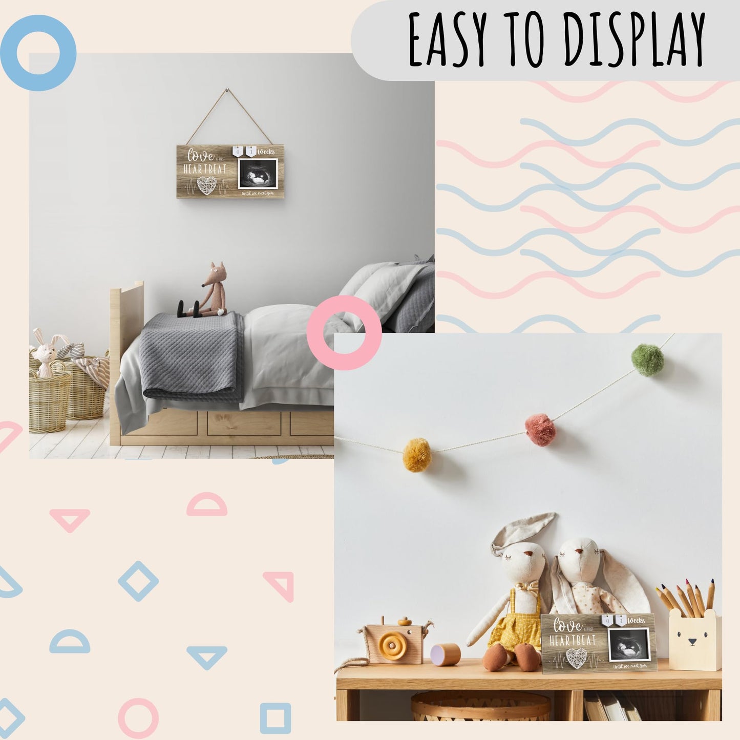 Baby Sonogram Picture Frame With Countdown Weeks - Standard 4'X3' Ultrasound Photo - Pregnancy Announcements Ideas - Gender Re