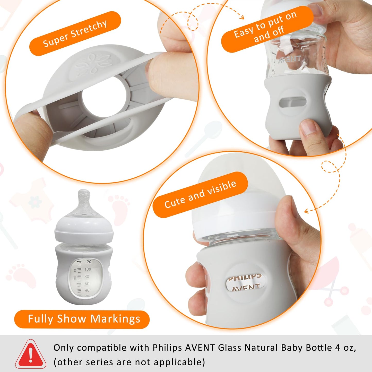 Silicone Sleeves For Avent Glass Natural Baby Bottle,6 Pack Bottles Shatter Proof Bottle Covers,Anti Flow Holder Compatible Baby